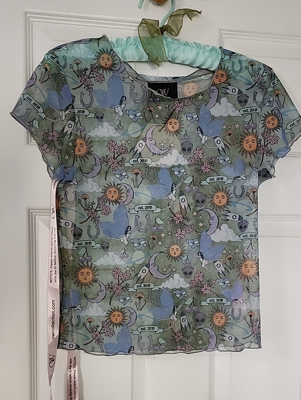 OW Sheer Graphic Short Sleeve Tee - Green/Blue